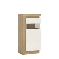 Modern Tall Narrow Display Cabinet in Oak White High Gloss 123.6cm Tall RHD