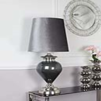 Medium Dark Grey Pearl Regal Table Lamp in Chrome with Grey Shade