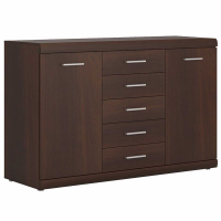 Modern 2 Door 5 Drawer Sideboard in Dark Mahogany Melamine 140cm Wide