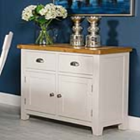 White Painted Small Sideboard Cabinet 2 Doors 2 Drawers Oak Top