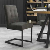 Pair of Modern Cantilever Dining Chairs Dark Grey Fabric Black Meal Base