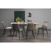 Modern Scandi Oak Extending Dining Table Chair Set 6 Grey Velvet Fabric Chairs