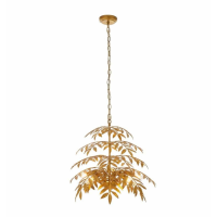 Art Deco Style 5 Arm Distressed Gold Palm Leaf Pendant Ceiling Light 162x46cm