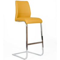 Yellow Leather Cantilever Breakfast Bar Stool Chrome Frame Legs