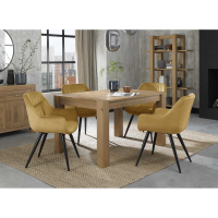 Modern Light Oak Extending Dining Table Set with 4 Yellow Mustard Velvet Chairs