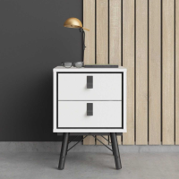 Modern Matt White 2 Drawer Bedside Cabinet With Black Tab Handles 59.6x43.3cm