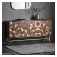 Modern Brass and Acacia Wood Geometric Designed 3 Door Sideboard Dresser 142cm Wide