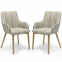 Set of 4 Striped Duck Egg Blue Fabric Dining Chairs with Arm Rests