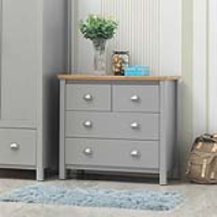 Modern Grey and Oak Top 2+2 Drawer Bedroom Chest with Steel Handles 83 x 90cm
