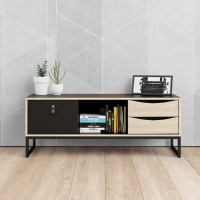 Modern Matt Black And Oak 3 Drawer TV Unit 3 Drawers with Open Shelf 45 x 117.2cm
