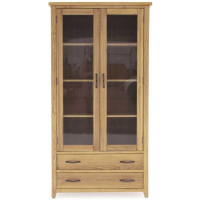 Modern Klara Oak Glass 2 Door 2 Drawer Brown Glazed Display Cabinet 190cm Tall