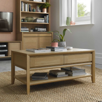 Bergen Oak Living Large Modular Coffee Sofa Table With 2 Drawers And Shelf 102 x 55 x 46cm