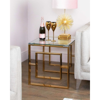 Gold Metal Square 55cm End Lamp Table With Tempered Clear Glass Top Floating Design
