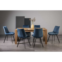 Turin Light Oak Wood 6 Seater Dining Table And Fontana 6 Blue Velvet Chairs Dining Set