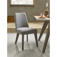 Pair of Modern Aged Oak Dining Chairs Smoke Grey Fabric Upholstered