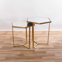 Modern Style Hexagonal Gin Shu Gold Gilt leaf Parisienne Metal Nest Of Tables