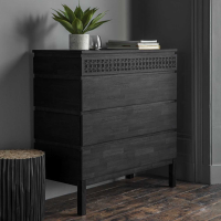 Matt Black Charcoal Finish Wooden 4 Drawer Wide Bedroom Chest Boho Chic