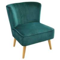 Teal Green Velvet Fabric Occasional Living Room Chair Light Wood Legs 74x64cm