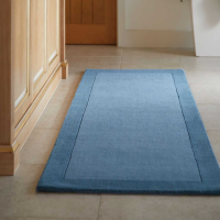 Origins Borders Hand Loom Woven Pure Wool Denim Blue Runner Rug 160x230cm