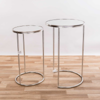 Gin Shu Silver Gilt Leaf Parisienne Metal Round Mirrored Nesting Table