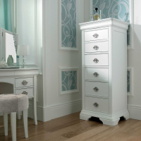 Modern White Painted 6 Drawer Tallboy Slim Chest of Drawers 144 x 59 x 51cm