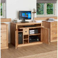 Solid Light Oak Hidden Home Office Computer Desk Storage Cupboard Work Station
