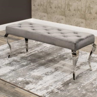 Louis Modern Grey Velvet Fabric Upholstered 130cm Dining Bench On Steel Legs