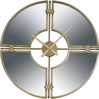Destiny Gold Round Mirrored Glass Metal Wall Clock In Gold Finish 60cm Diameter