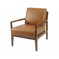 Tan Leather And Wood Retro Occasional Chair