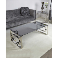Modern Smoked Glass Top Coffee Sofa Table Chrome Stainless Steel Frame 120cm