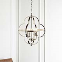 Modern 4 Bright Nickel Bulb Fitting and Clear Faceted Acrylic Nylon Ceiling Pendant Light