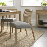 Light Oak Low Slat Back Kitchen Dining Chair Grey Bonded Leather Upholstery
