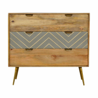 Nordic Style Mango Wood 3 Drawer Sleek Cement Bedside Cabinet With Brass Inlay 80 x 35cm