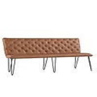 Modern Style Tan Leather Upholstered Living Room Bench With Hairpin Legs 92.5 x 180cm