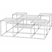 Gatsby Square Stainless Steel Tubular Framed Large Coffee Table Clear Glass Top Multi Level 120x42cm