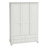 Copenhagen White MDF Smooth Lacquered 3 Door 4 Drawer Triple Bedroom Wardrobe 185x129cm