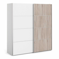 Tall Wide Sliding Wardrobe 180cm White Oak Doors With 5 Shelves and Rail