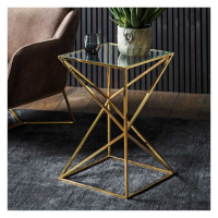 Modern Style Parma Clear Glass And Metal Gold Finish Square Side Table 63.5 x 43cm