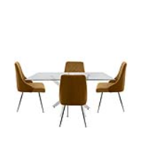 Nova 160cm Rectangular Dining Table And 4 Mustard Tiffany Chairs
