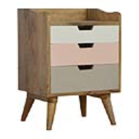 Nordic Style Mango Wood Bedside Cabinet with Blush Pink Painted Sliding Drawers 63x45cm