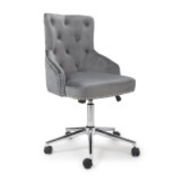 Adjustable Grey Brushed Velvet Buttoned Back Office Chair Chrome Legs Castors