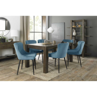 Turin Dark Oak 6 to 8 Seater Table And 6 Cezanne Petrol Blue Velvet Chairs Dining Set