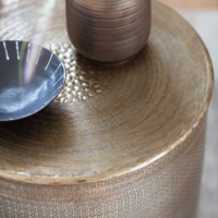 Modern Round Hammered Metal Drum Lamp Side Table 45cm Diameter