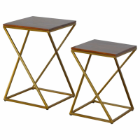 Set Of 2 Chestnut Nesting Tables With Gold Base