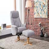 Silver Fabric Upholstered Swivel Recliner Chair And Footstool Star Shaped Mid Oak Base