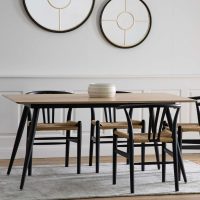 Fixed 160cm Medium Kitchen Dining Room Table Oak Effect Top Metal Legs