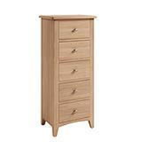 Modern Style Oak Wood 5 Drawer Narrow Bedroom Chest With Metal Knobs 115 x 50cm