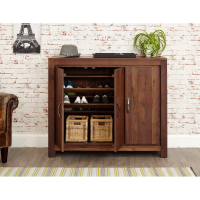Walnut Extra Large Shoes Boots Storage Cupboard With Pull Out Rail Dark Wood Finish