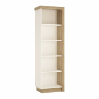 Modern 199cm Tall Slim Narrow Bookcase LH Light Oak and White High Gloss