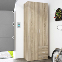 Modern Oak Tall Double Combination Wardrobe 2 Doors 3 Drawers 200cm Tall